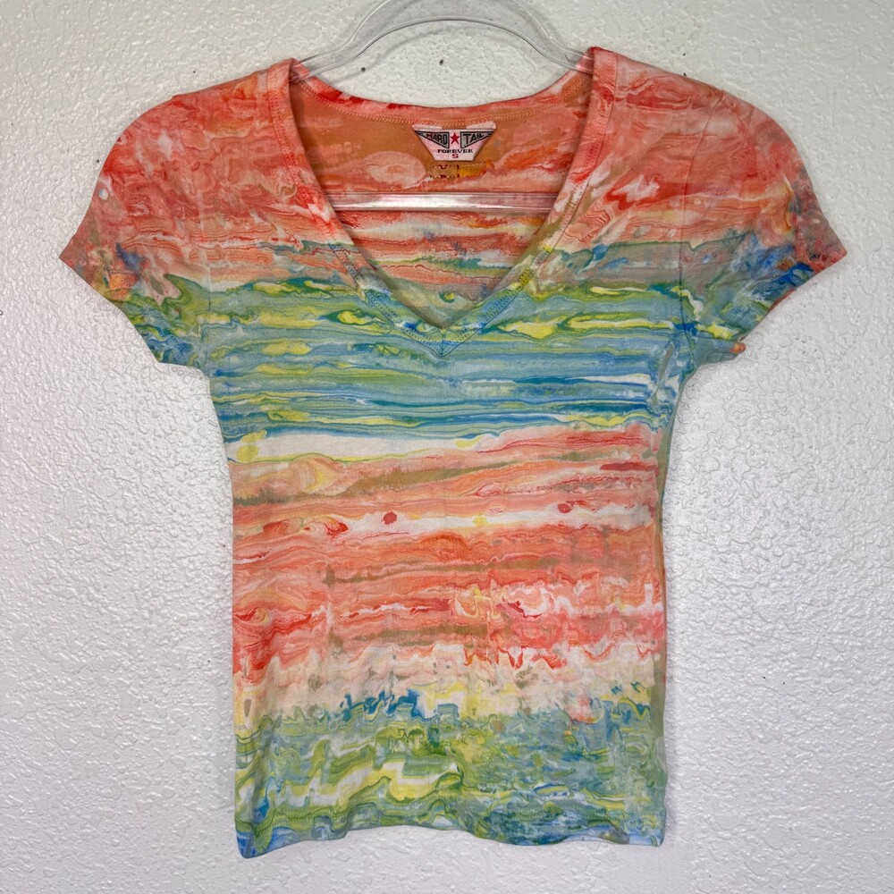 Hard Tail Forever Y2K Shirt Womens Small Tie Dye Marble Top USA Vtg Cotton Blen